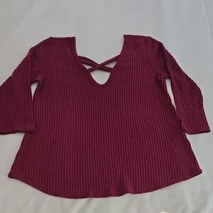 French Gray Maroon Top, V-Neck